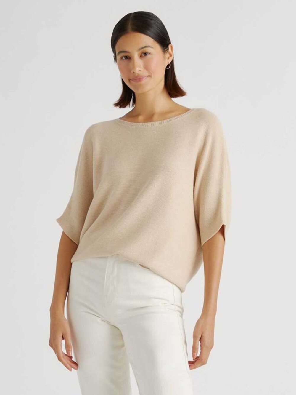 Quince Lightweight Cotton Cashmere-Link Stitch Dolman Sweater Medium